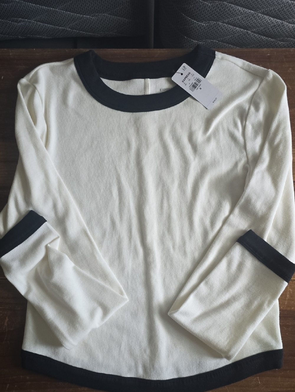 Express White Long Sleeve Top with Black Trim
